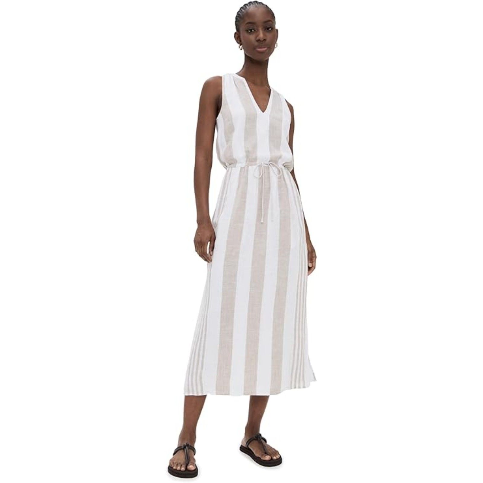 Evereve Splendid Womens Lenox Striped Maxi Dress Linen Blend Casual Nwt Large